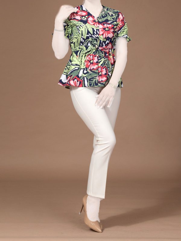Women's Short Sleeve Cotton Embroidery Shirt Casual Crew Neck Naylor's Burnous - Image 3