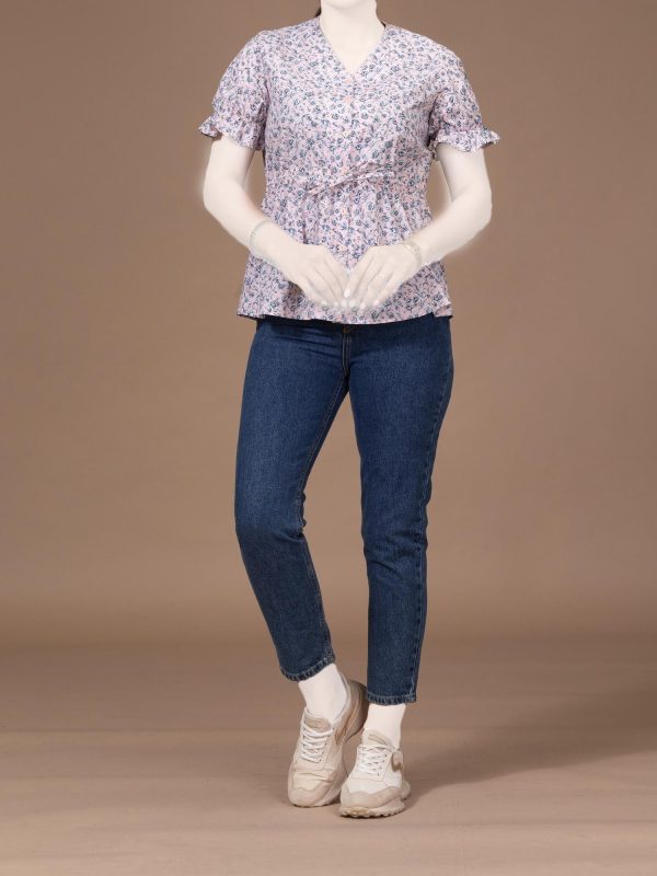 Women's Short Sleeve Cotton Embroidery Shirt Casual Crew Neck Naylor's Burnous - Image 5